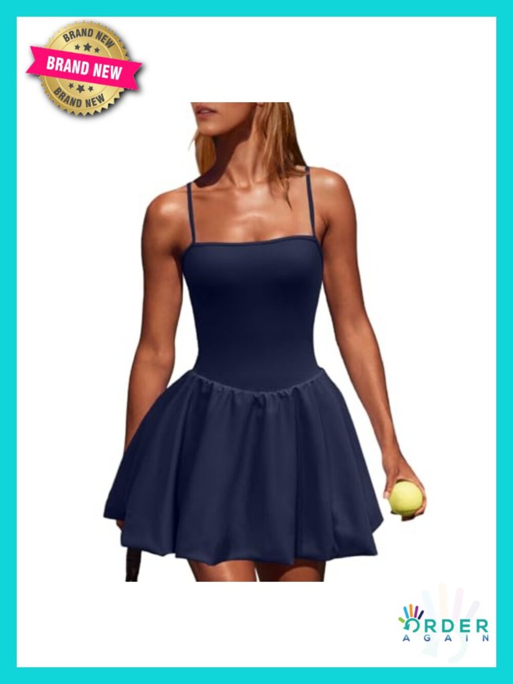 Bubble Athletic Dress with Shorts Square Neck Spaghetti Strap Mini Summer Casual